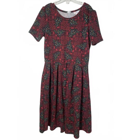 LuLaRoe Dress Women's Large Burgundy Red Floral Zip Back - Picture 10 of 10